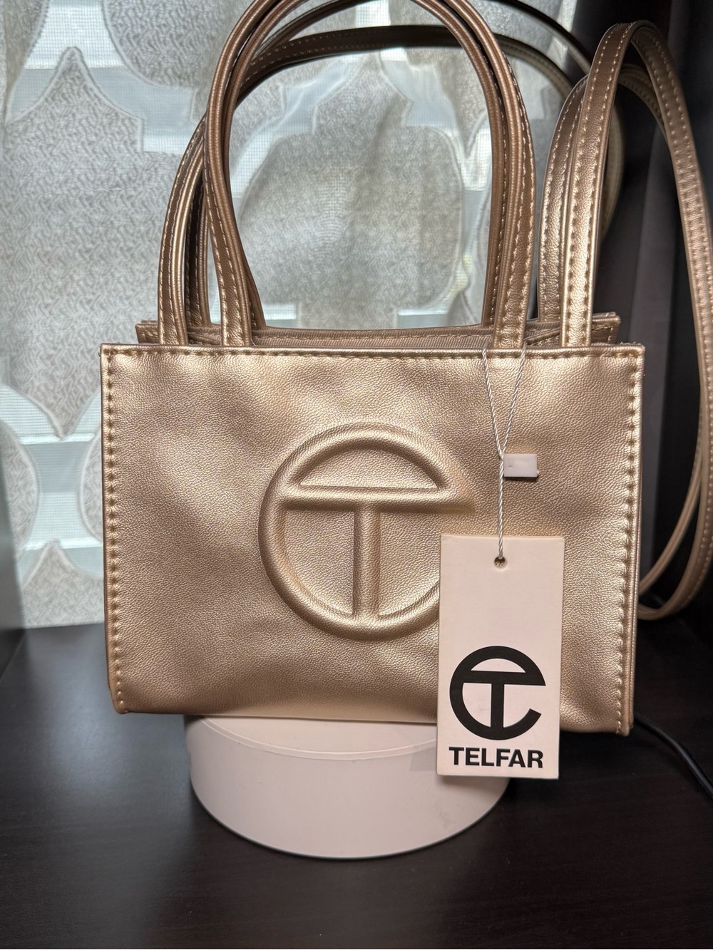 Telfar Metallic Gold Mini Shopping Bag